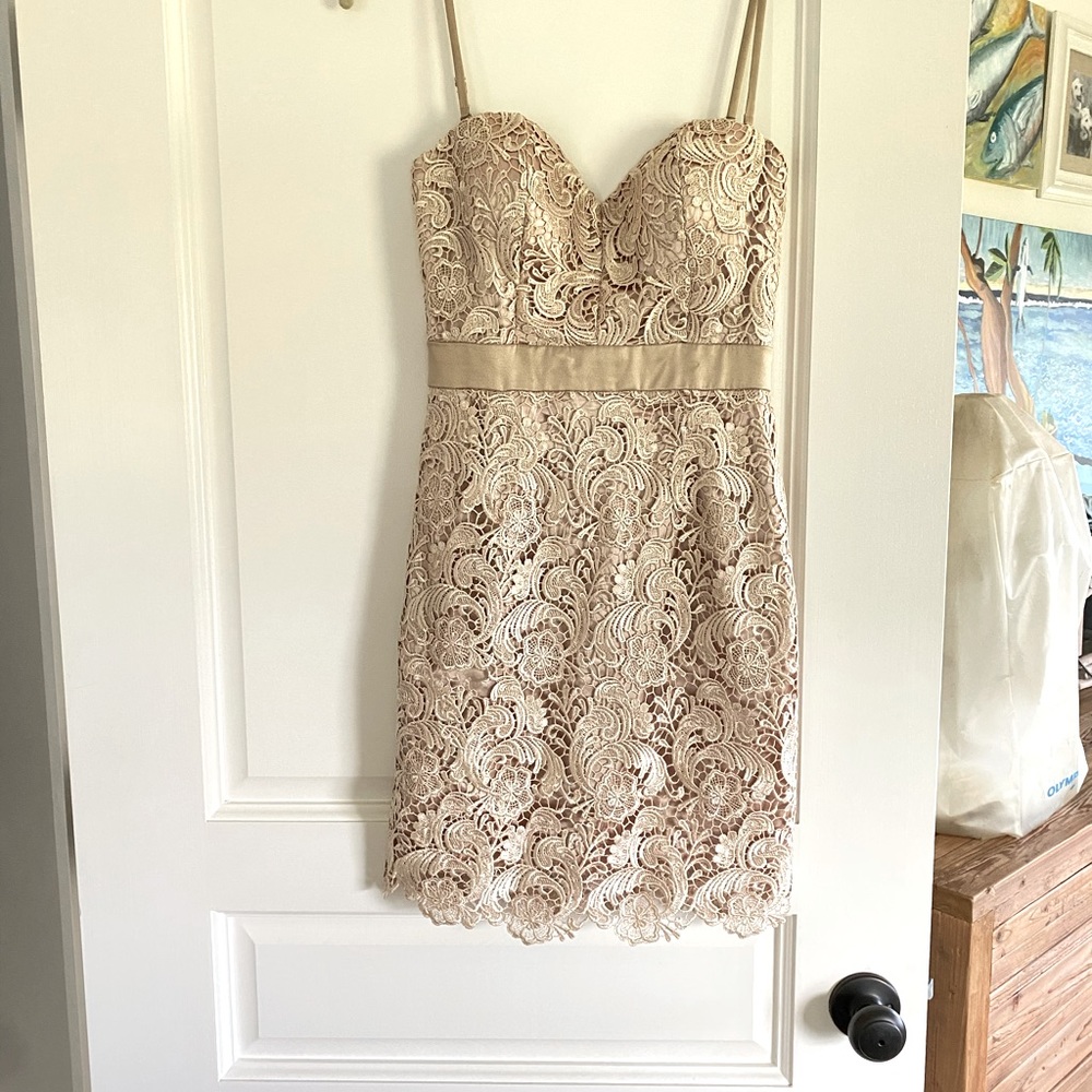 Elle Zeitoune champagne lace mini dress size Small